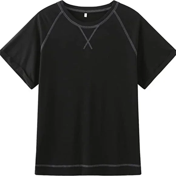 Women's Casual Short Sleeve T Shirts Crewneck Raglan Tees Side Split Summer - Picture 2 of 2